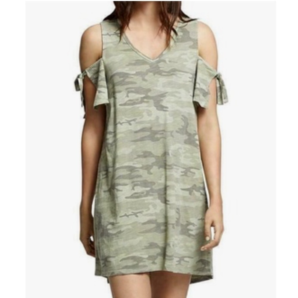 SANCTUARY Lakeside Green Camo Knit COLD SHOULDER T-SHIRT DRESS Shift Tank SIZE S